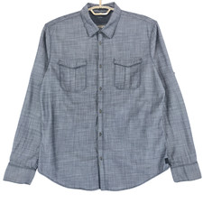 Calvin Klein Jeans Men's L Shirt Blue Cotton 2 Pocket Roll Tab Long Sleeve