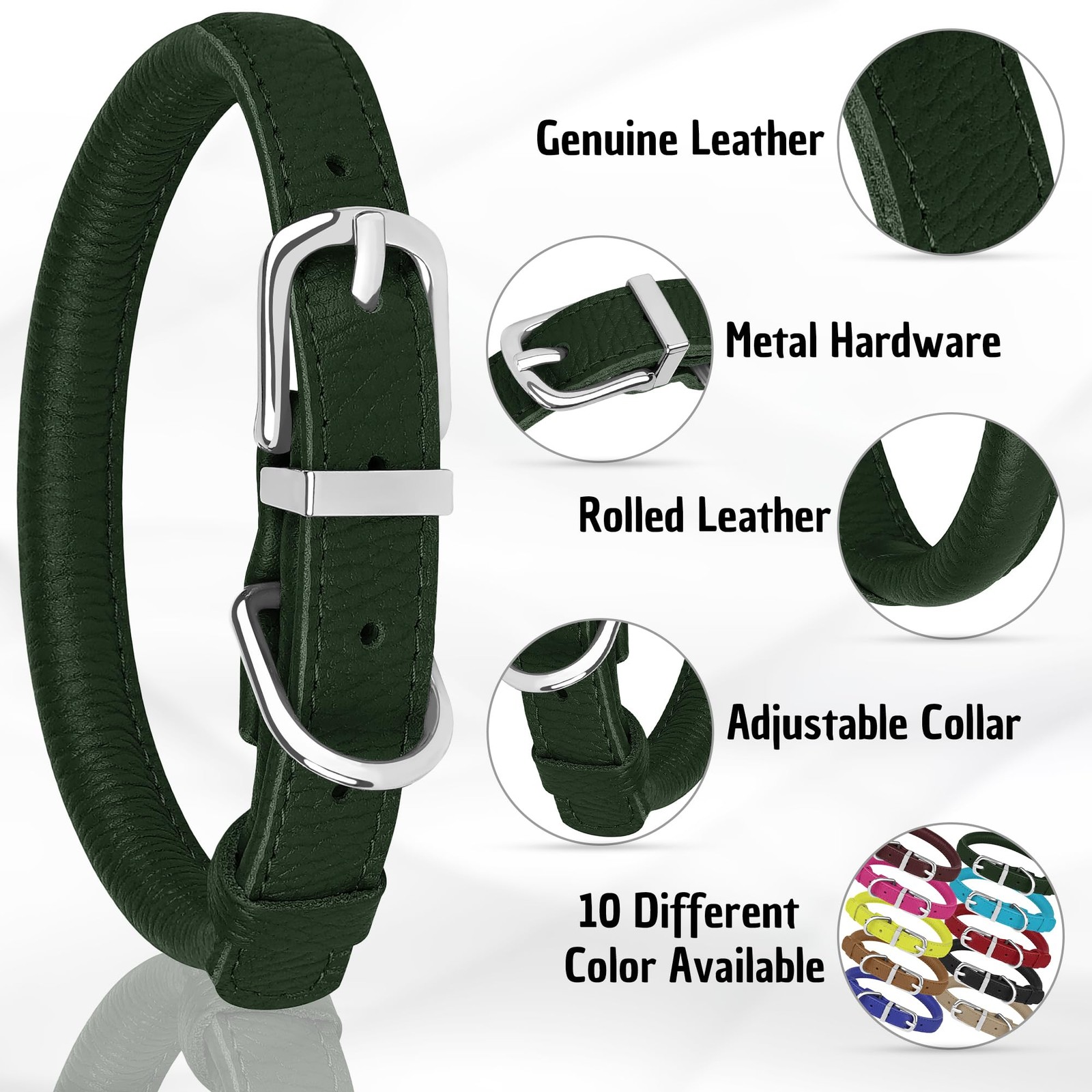 Oopsdoggy Rolled Leather Dog Collar Soft Roll Collars For Small Medium Large Dog