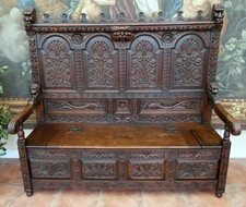 SETTLE COUNTRY OAK INTRICATE CARVING  1725 LENGTH 61 INCH  FREE SHIPPING