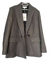 ZARA MINK BROWN OVERSIZED DOUBLE BREASTED WOOL BLEND CHECK BLAZER SIZE S