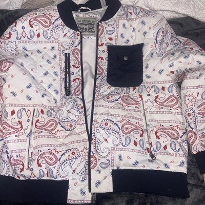 Levi s Paisley White Bandana Quilted Bomber/Puffer Jacket Size XL Rare