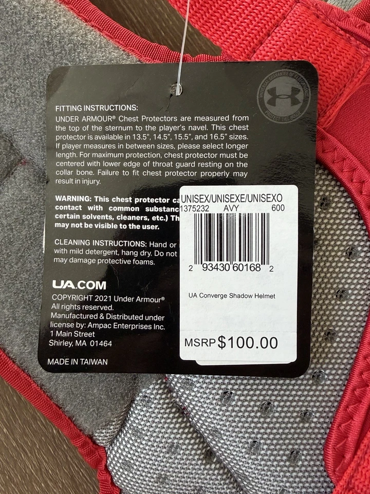 全新 Under Armour 成人 棒球捕手 胸部保护 红色/银色 — 第 3/4 张图片