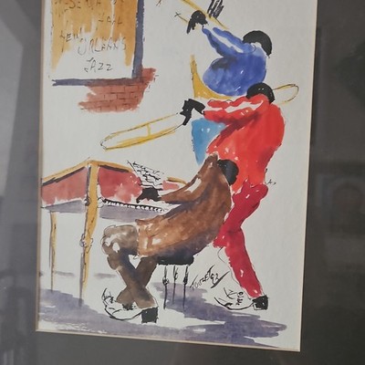 Touzet Signed Framed Watercolor Painting  Preservation Hall