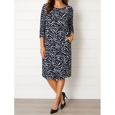 Michael Michael Kors Zebra Print Sheath Dress Navy White MK Logo Zip Shoulder L