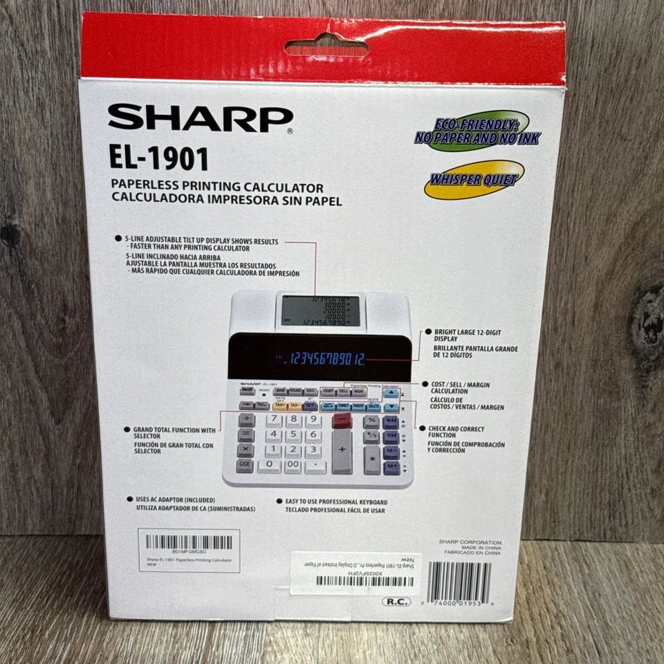 NEW Sharp EL-1901 Paperless Printing Calculator w/Check and Correct 12-Digit LCD - Image 2 of 4