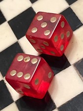 Old cherry red bakelite always 7-11 busters tops & bottoms dice pair 123125@