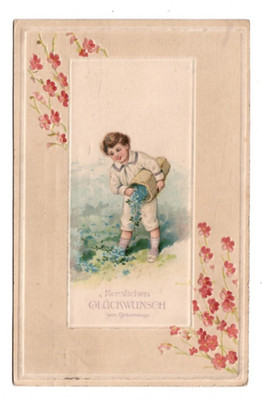 12935 - Birthday * Boy with Forget-Me-Not * Embossed Print 1917