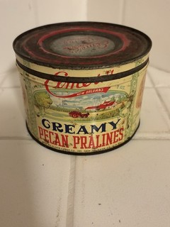 Vintage Elmers Pecan Pralines Tin Can