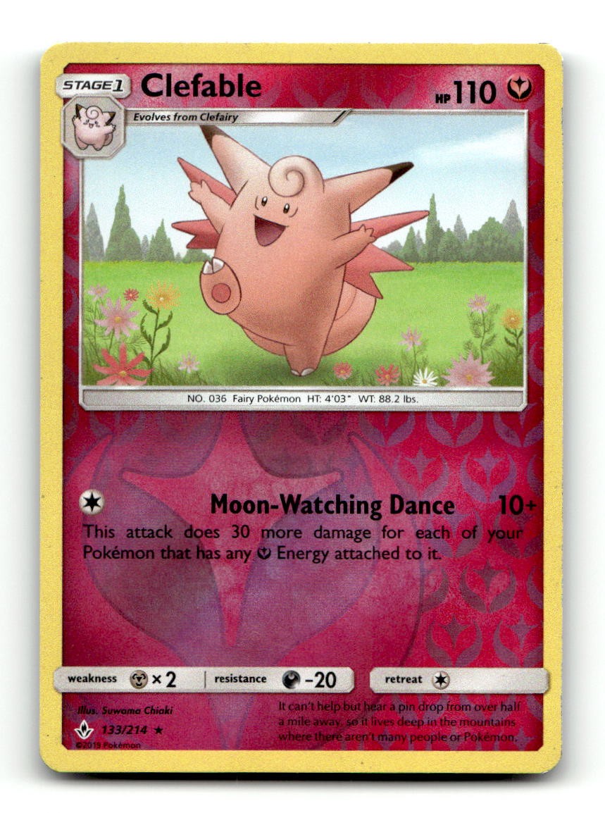 Clefable 133/214 Rare Unbroken Bonds Pokemon Reverse Holo Near Mint