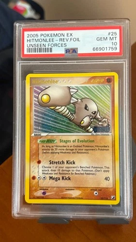 2005 POKEMON EX UNSEEN FORCES #25 HITMONLEE-REV.FOIL UNSEEN FORCES PSA 10