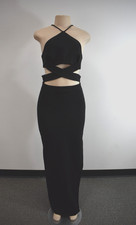 NICHOLAS Women's Black Sleeveless Eyelet Side Cutout Long Dress. Size 4 On Sale