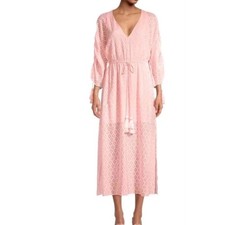 Alice Olivia Pink Jacquard Tassel Tie Waist Maxi Dress Resort Boho V Neck