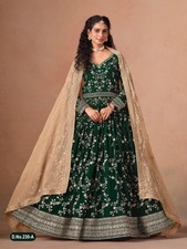 Pakistani Style Green Faux Georgette Heavy Embroidered Anarkali Suit With Dupatt