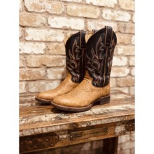 Justin 5019 Mens Tan Bullhide Black Leather Western Cowboy Boots USA Made 7.5 B