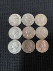 Washington Silver Quarters 1940-1964 Circulated 25C Uncertified Lot of 9.