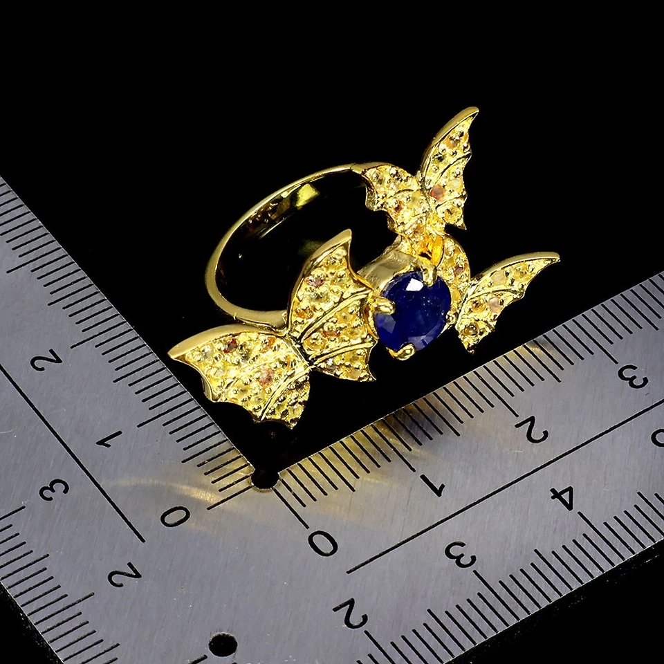 925 Anello Argento Sterling Rotondo Zaffiro Blu 6.5mm Farfalla Gemma Gioielli 7 - Immagine 3 di 4