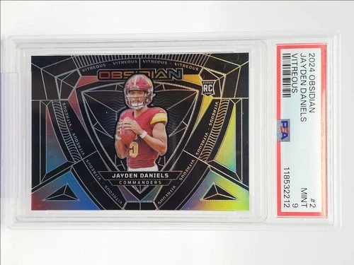 JAYDEN DANIELS 2024 OBSIDIAN VITREOUS ROOKIE COMMANDERS RC PSA 9 Q0004