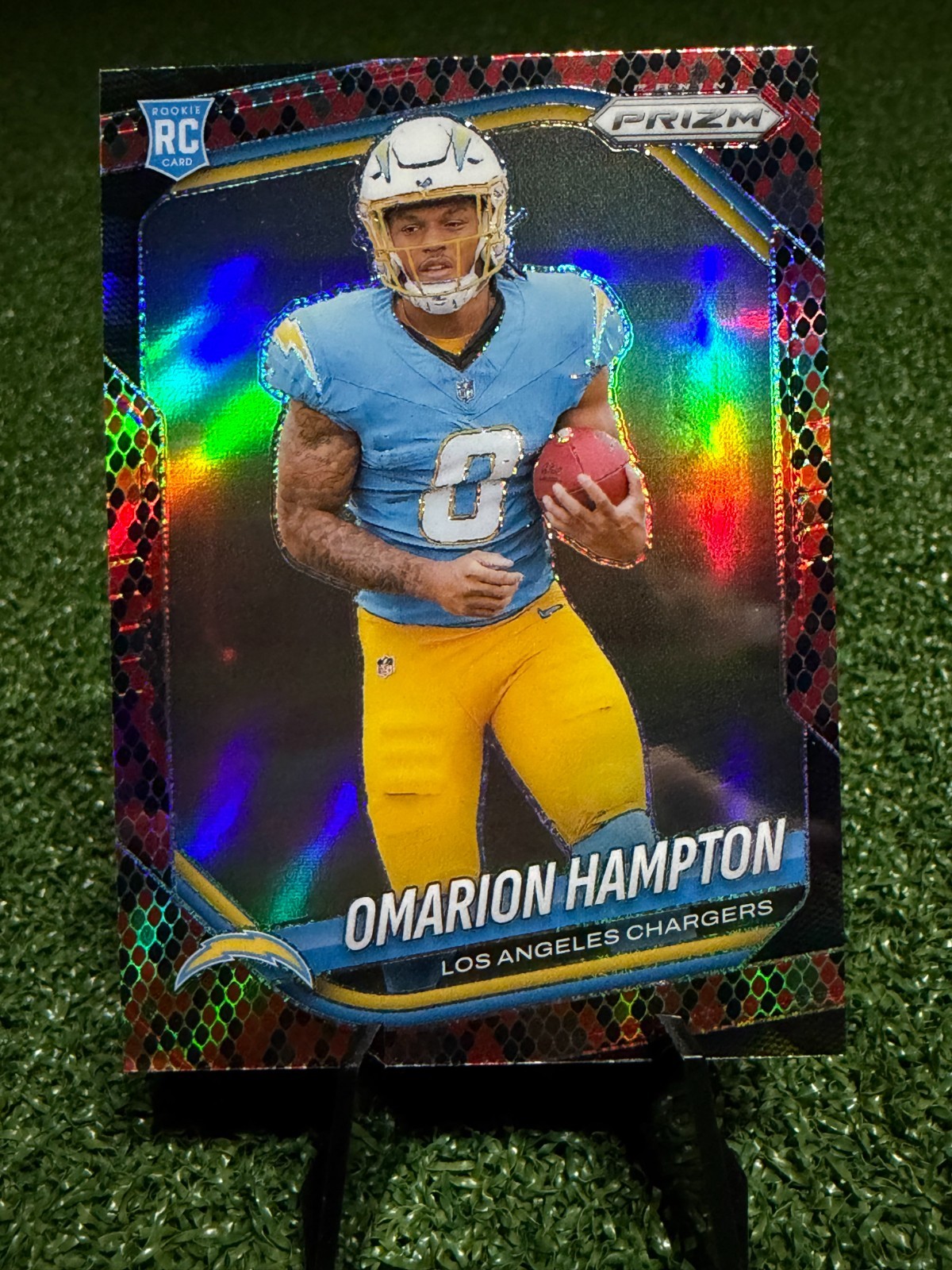 Omarion Hampton 2025 Panini Prizm RC #355 Snakeskin Prizm SP Chargers