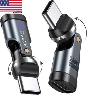 2-Pack USB C 90 Degree Adapter PD 240W USB Type C Right Angle Adapter, 360° & 18