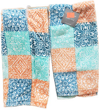 Set of 2 Same Kitchen Terry Towels 16"x26" MULTICOLOR MEDALLIONS SQUARES, EH