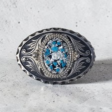 Vintage Chrome Turquoise Southwest Style Belt Buckle