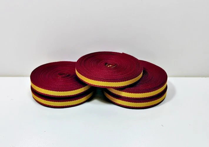 Burgundy and Gold Stripe Grosgrain Ribbon 1/4" wide x 50 yards Schiff Polyester - Image 2 of 4
