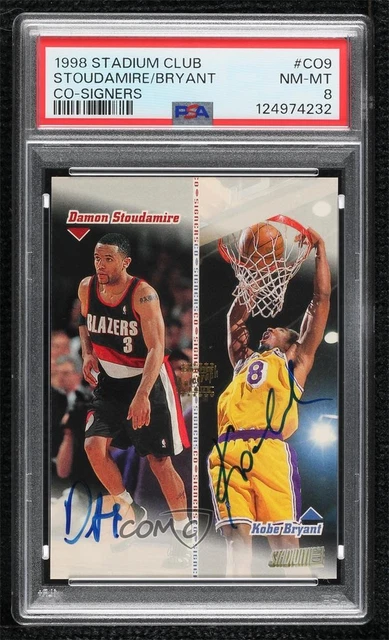 1998 Topps Stadium Club Co-Signers Damon Stoudamire Kobe Bryant PSA 8 Dual Auto