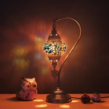 Asylove Mosaic Moroccan Swan Lamp, Turkish Tiffany Lamp, Decorative Table Lig...