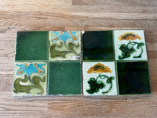 2 x Antique fireplace  tiles Edwardian majolica quartered  reclaimed 6"x6"