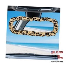 Soft Plush Car Rear View Mirror Cover, Elastic Soft Auto Rearview Leopard Print