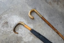 2-Vintage Umbrellas with Crook Bovine/Horn Handles  1 w/14K Gold Plate Collar