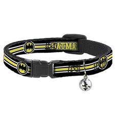Cat Collar Breakaway with Bell BATMAN/Bat Signal Triple Stripe Black/White/Yello