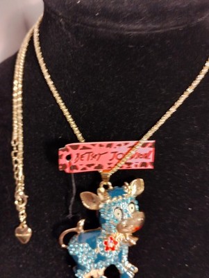 Betsey Johnson 2 Tone Light & Dark Blue Cow Rhinestone Necklace New With Tags 