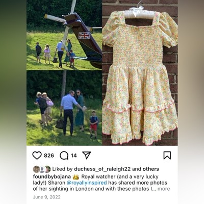 ASO Princess Charlotte Monsoon London Ditsy print shirred dress yellow  girl’s