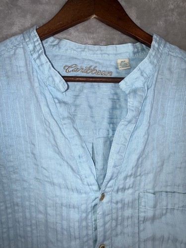 CARIBBEAN Light Blue Linen Blend BUTTON-UP SHIRT Mens Size 2XT - Picture 6 of 13