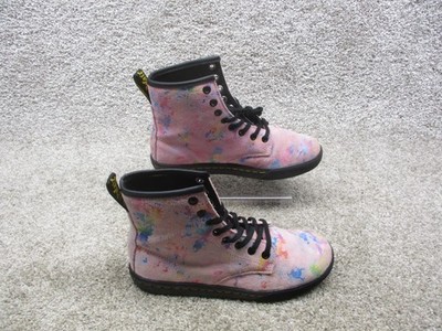 Dr. Martens Boots Womens Size 6 Pink Multi Sheridan Paint Splatter Canvas 8-Eye