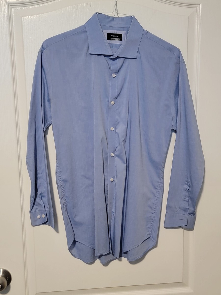Esquire Dress Shirt Mens Size 32/33 Large Slim Fit Button Up Non-Iron Blue