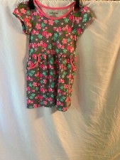 Girls Casual Dress GRAY w/ ORANGE AQUA PINK PURPLE LIME FLOWERS Pockets M 7-8