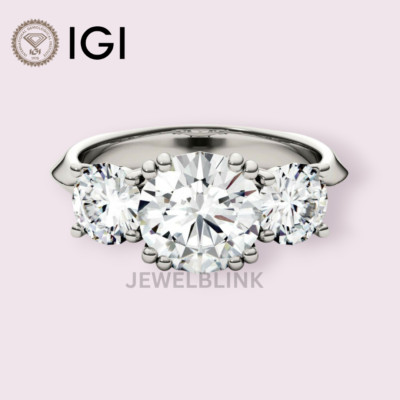 3 CTW Round Three Stone Lab Grown Diamond Enagement Ring in 14K White Gold