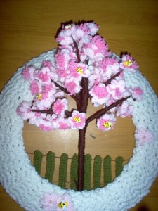 New, handcrafted/crochet Cherry Blossom Tree wreath