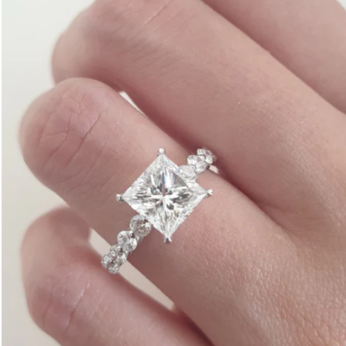 IGI Lab Created Diamond Wedding Ring 2.80 Ct Princess Cut 14k White Gold - Picture 4 of 12