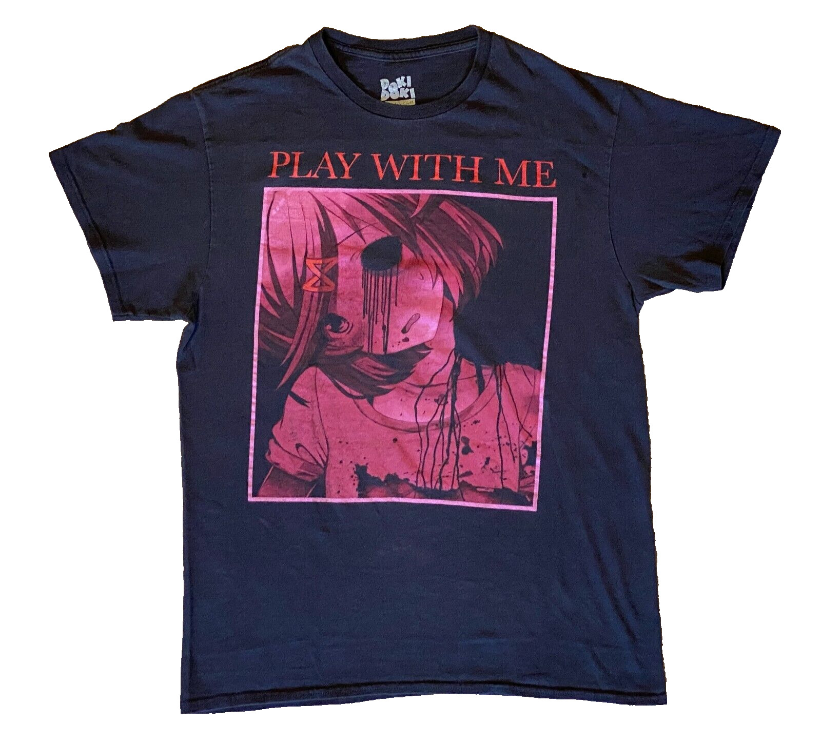 Doki Doki Literature Club Men's Play with Me T-Shirt Medium Black Natsuki  Horror