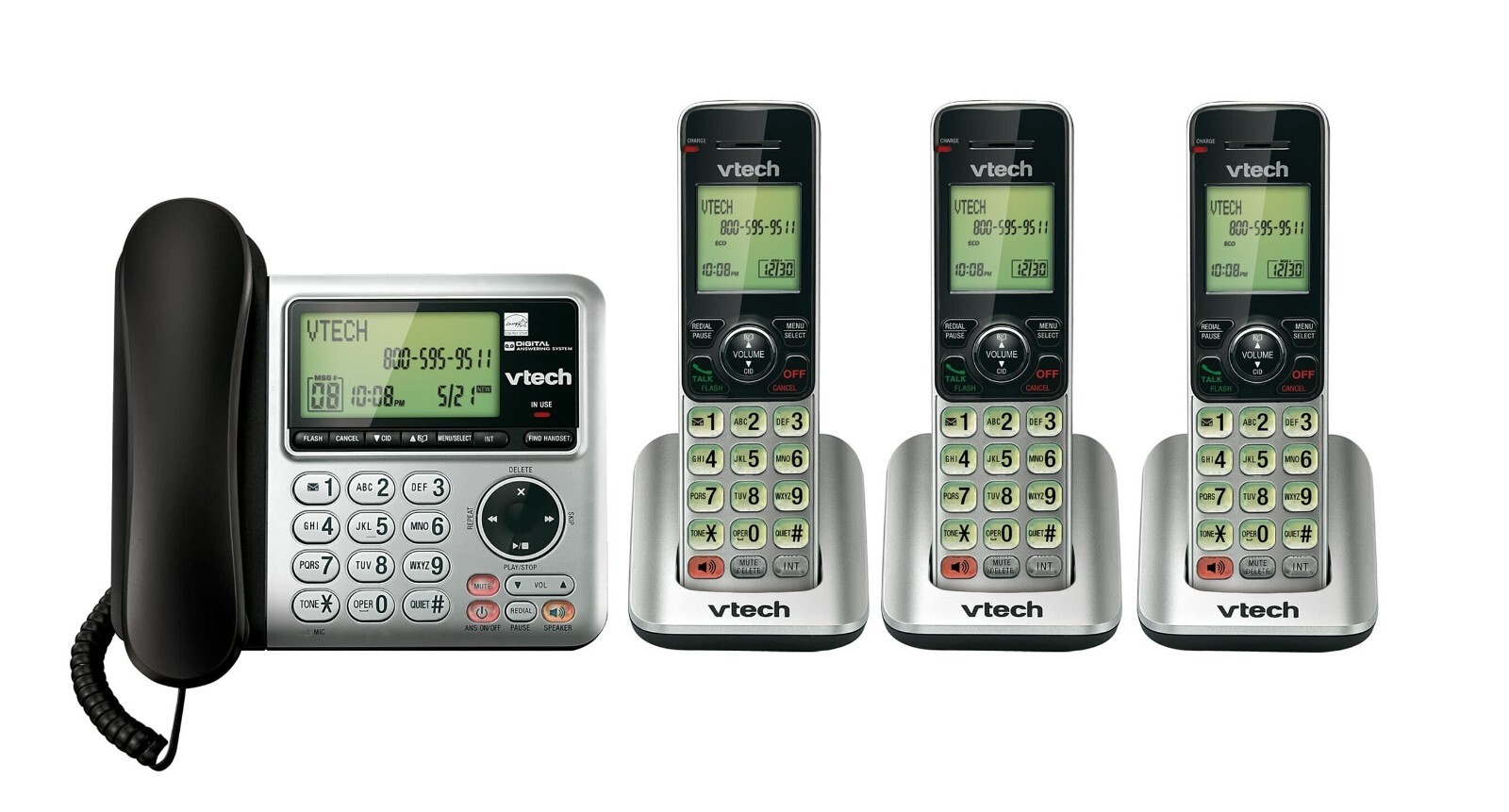 VTech 4 Handset DECT Corded/Cordless Answering System w Caller ID/Call Waiting