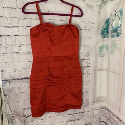 Express Bodycon Mini Dress Women's Size 8 Medium Red Satin Pleated Stretch  | eBay