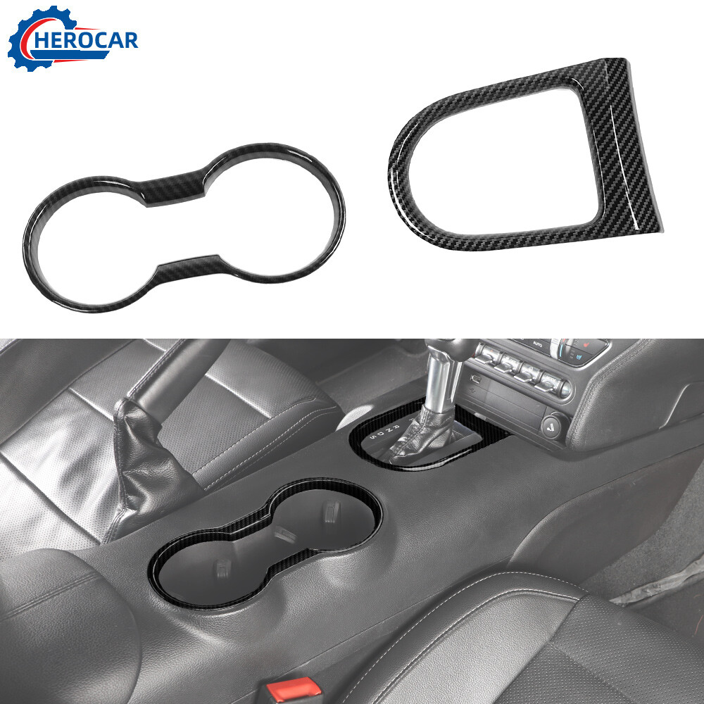 2Pcs Cup Holder Gear Shift Frame Decor Cover Bezel Trim for Ford Mustang 2015-23