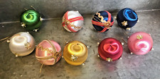 Vintage Lot of 9 Push Pin Sequin Beaded Ribbon Satin 2" Christmas Ornaments