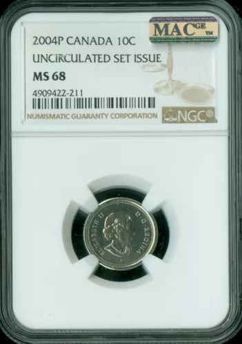2004 P CANADA TEST 10 CENTS NGC MS68 2ND FINEST GRADE ONLY 1 FINER POP 2 .