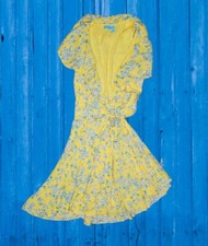 Draper James RSVP Yellow Blue Floral Ruffle Wrap Dress Small Reese Witherspoon
