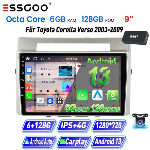 Carplay DAB+ Autoradio 6+128G Für Toyota Corolla Verso 2003-2009 Android 13 DAB+