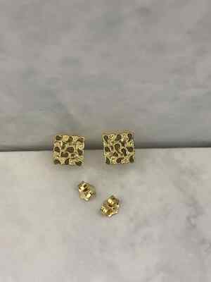10 Karat massive Gelbgold Nugget Stil quadratische Ohrringe Ohrstecker 11,5 mm Jungen Herren Geschenk